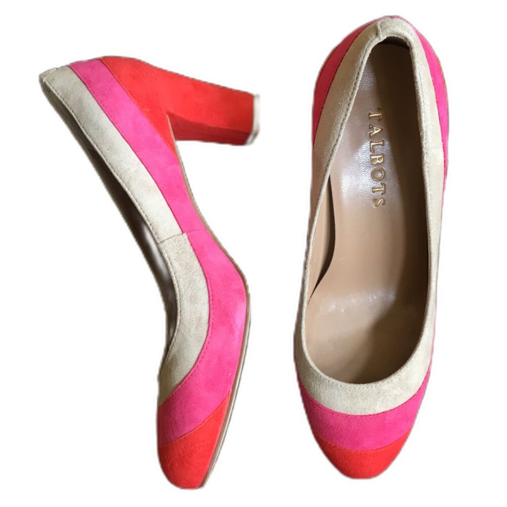 Talbots Heels 5 Fuschia Pink Red Genuine Leather Suede Mod Retro Work Pumps